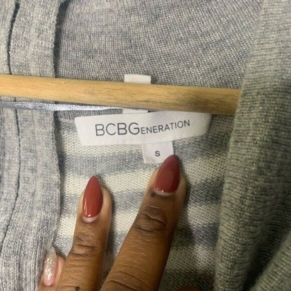 BCBGeneration Sweater Womens Small Wool Shawl Collar Academia Prep Gray Striped - Picture 9 of 11